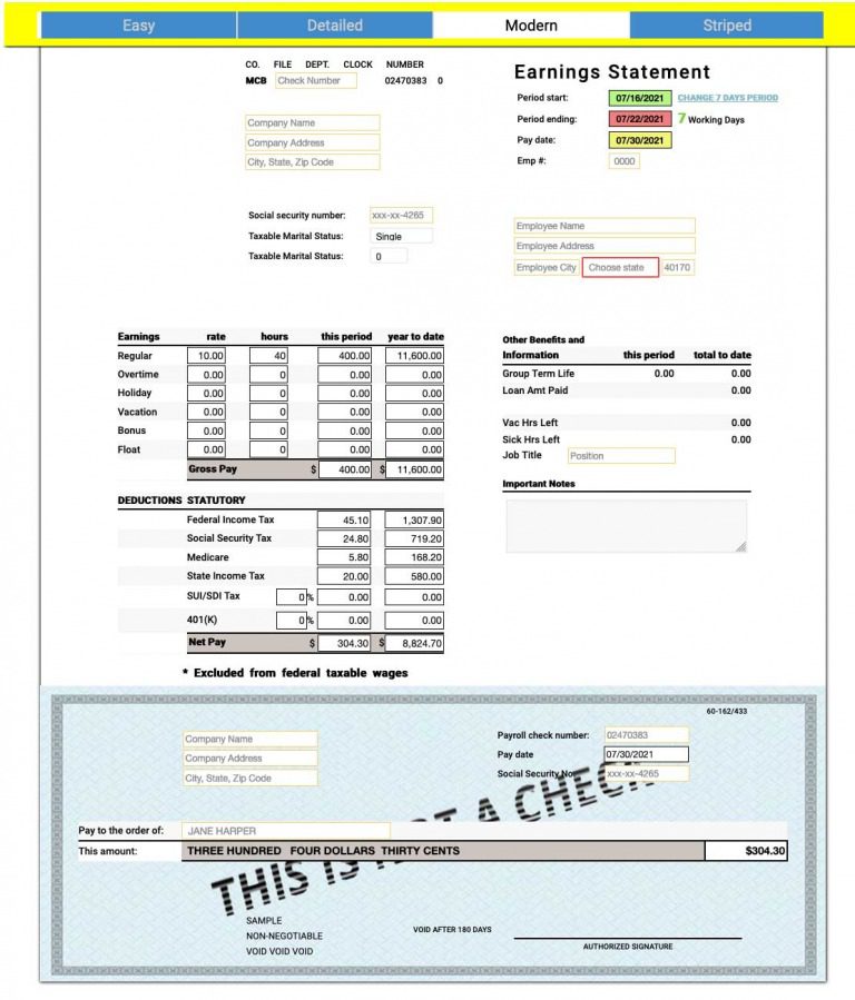 Free Check Stub Maker with Calculator PayStub Direct