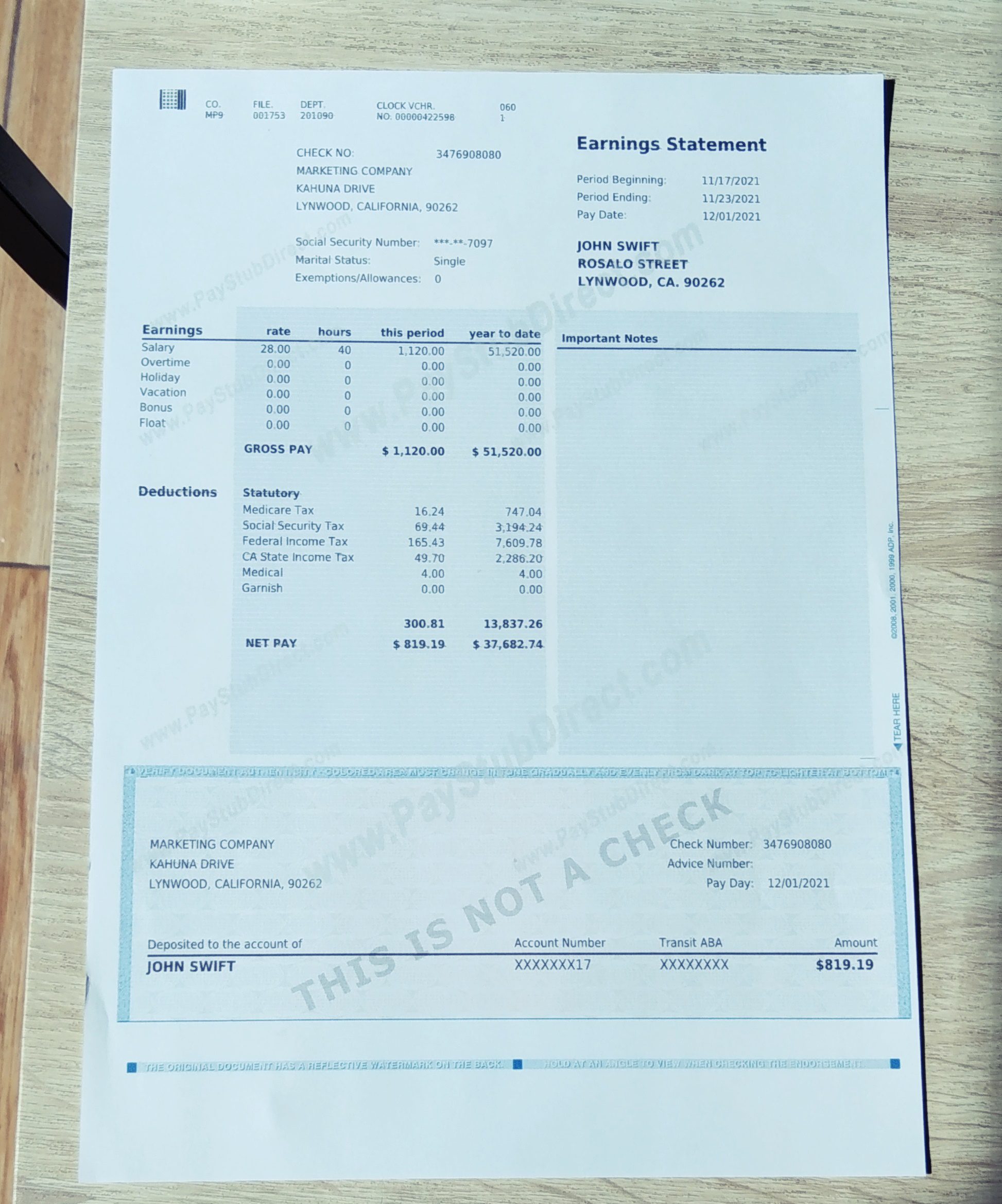 Free Adp Pay Stub Template With Calculator